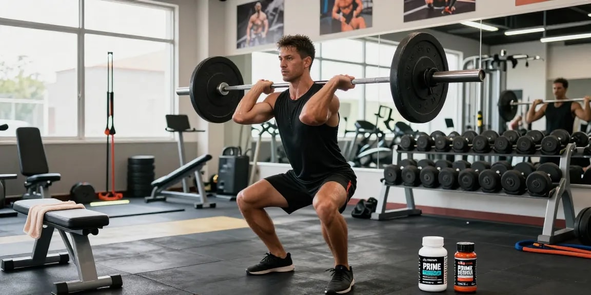 Prime Pharma Steroids onder gebruik door atleet tijdens intensieve training in moderne sportschool.