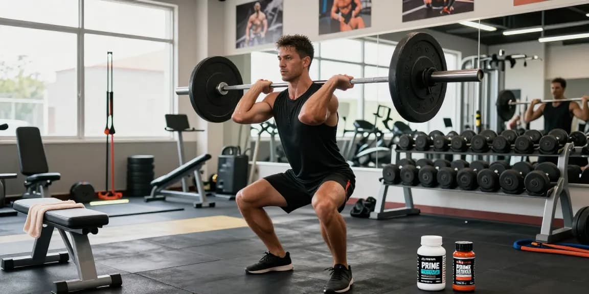 Prime Pharma Steroids onder gebruik door atleet tijdens intensieve training in moderne sportschool.