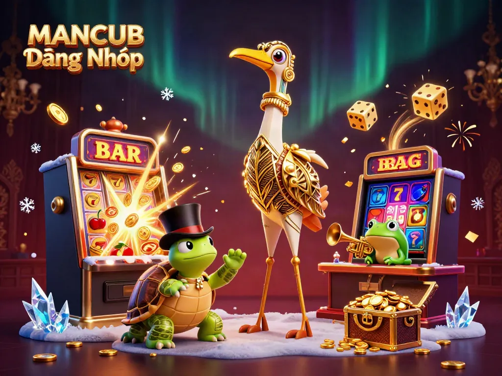 Experience the excitement of MANCUB Đăng Nhập with a vibrant 3D casino illustration showcasing energetic characters and dynamic gaming elements.