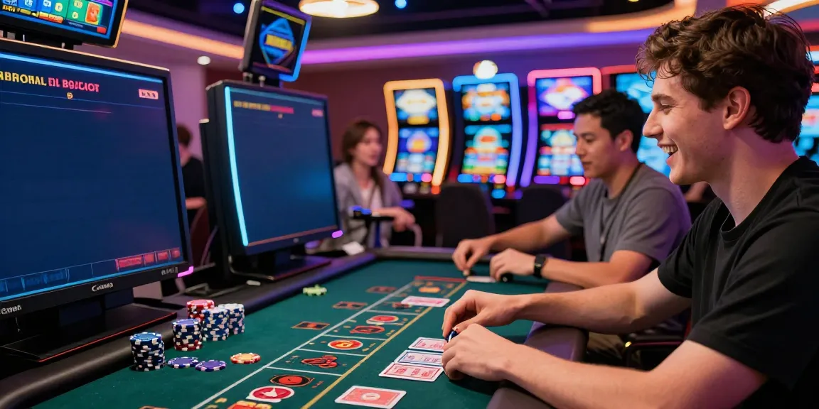 Player enjoying man88 live casino experience with vibrant lights and dealer.