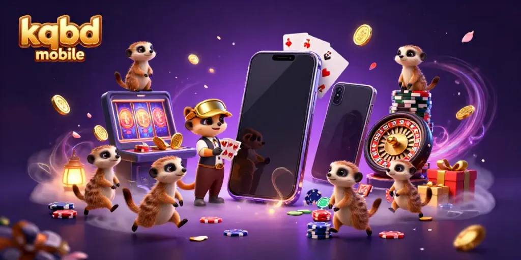 Engage with kqbd mobile's dynamic casino scene featuring meerkats orchestrating a lively gaming operation with vibrant visuals.