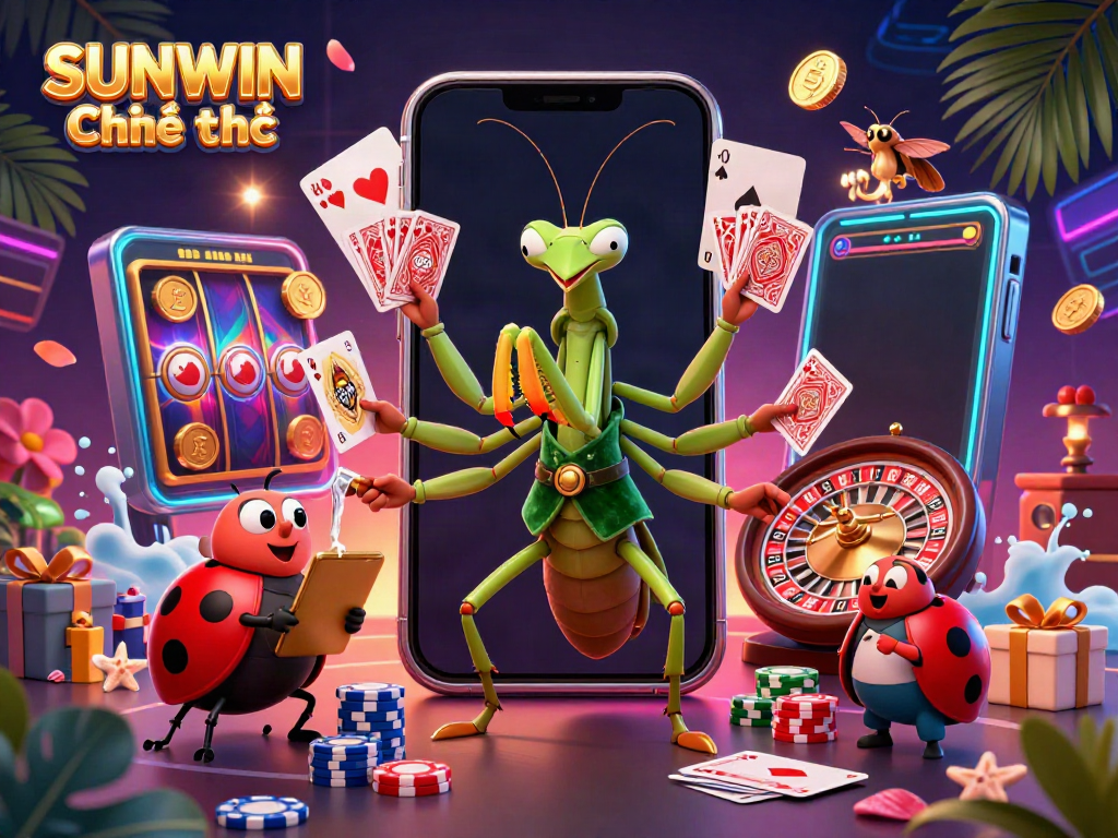 Experience the excitement of SUNWIN Chính thức with vibrant gaming scene featuring colorful slot games and winning card plays.