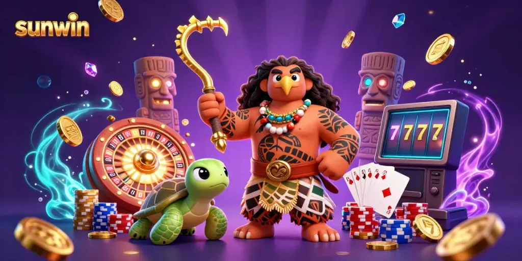 Engage with sunwin's exciting gaming scene featuring colorful characters and dynamic casino elements.