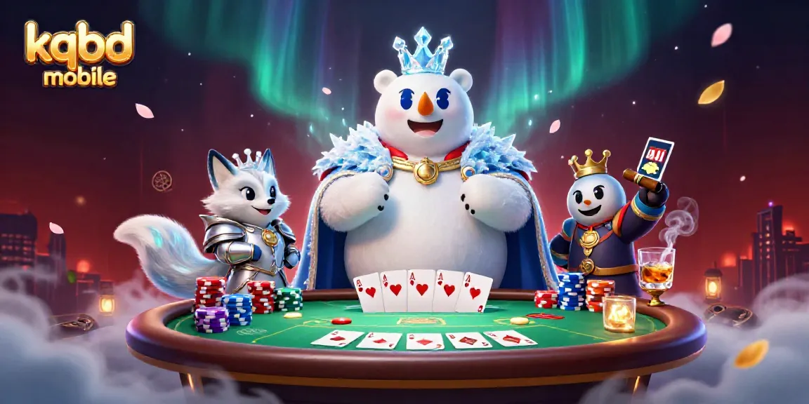 KQBD mobile presents dynamic casino action with the ice king polar bear and snow fox in the gaming scene.