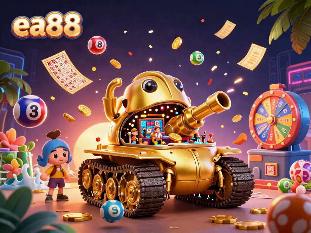 Engage in thrilling gameplay at ea88 with a vibrant miniature casino featured in a creative illustration