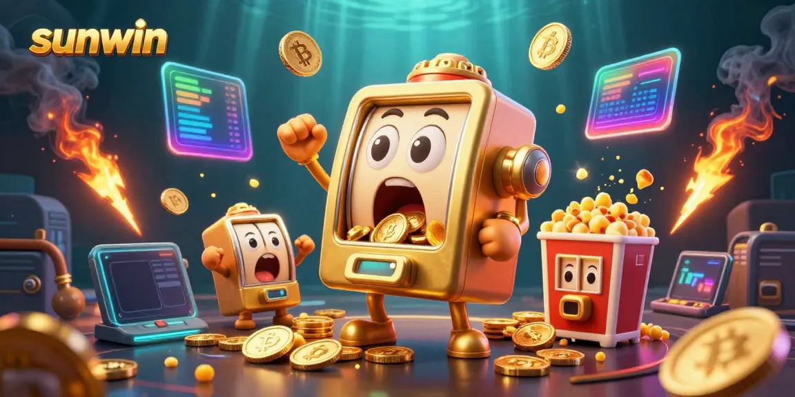 Experience the excitement of sunwin with golden slot machines celebrating jackpots in a vibrant casino scene.