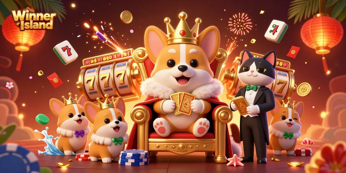Experience the lively Winner Island Casino scene with vibrant characters and casino elements in action.