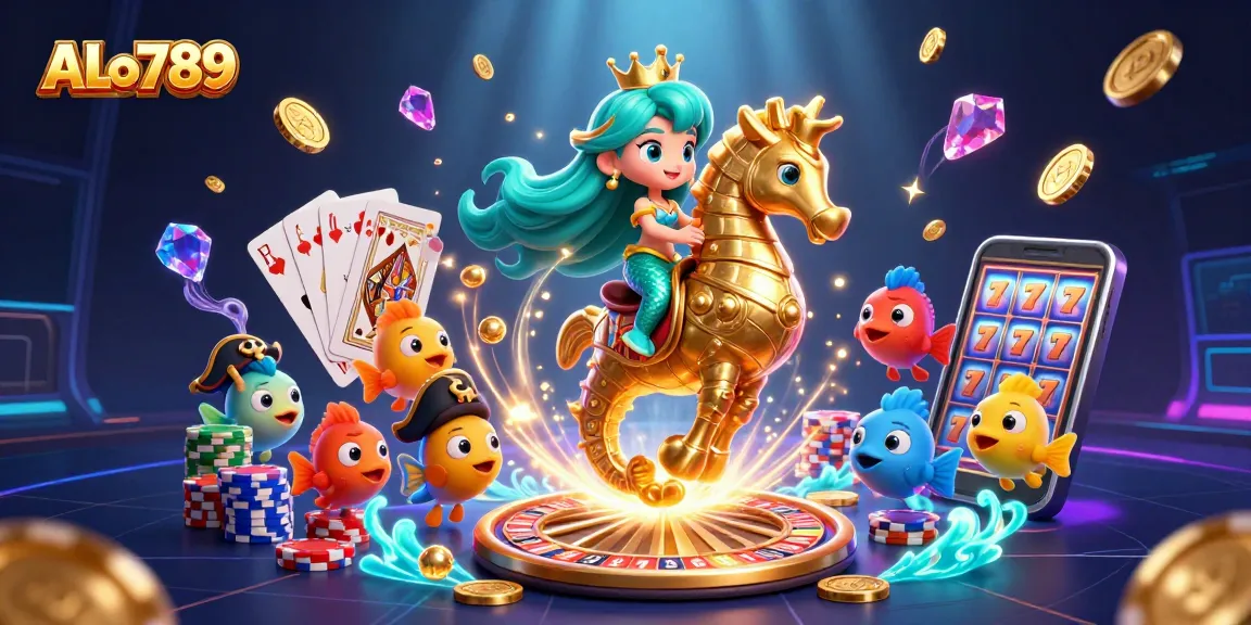 Engage in thrilling gameplay with ALo789 at this vibrant underwater casino scene featuring mermaid royalty.